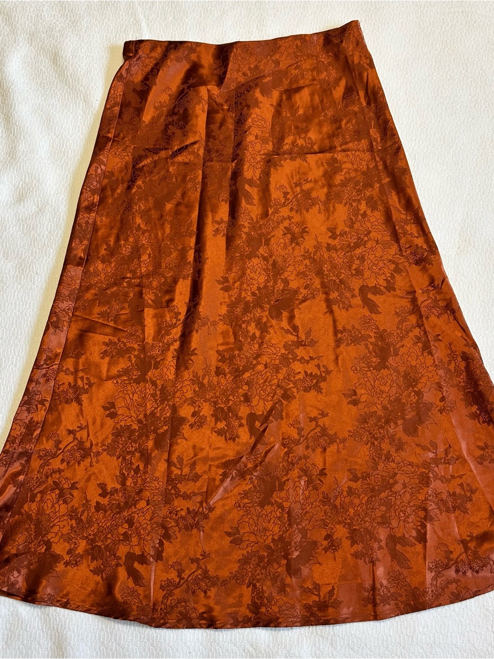 Altar’d State Women’s Medium Copper Floral Satin Midi Maxi Skirt
